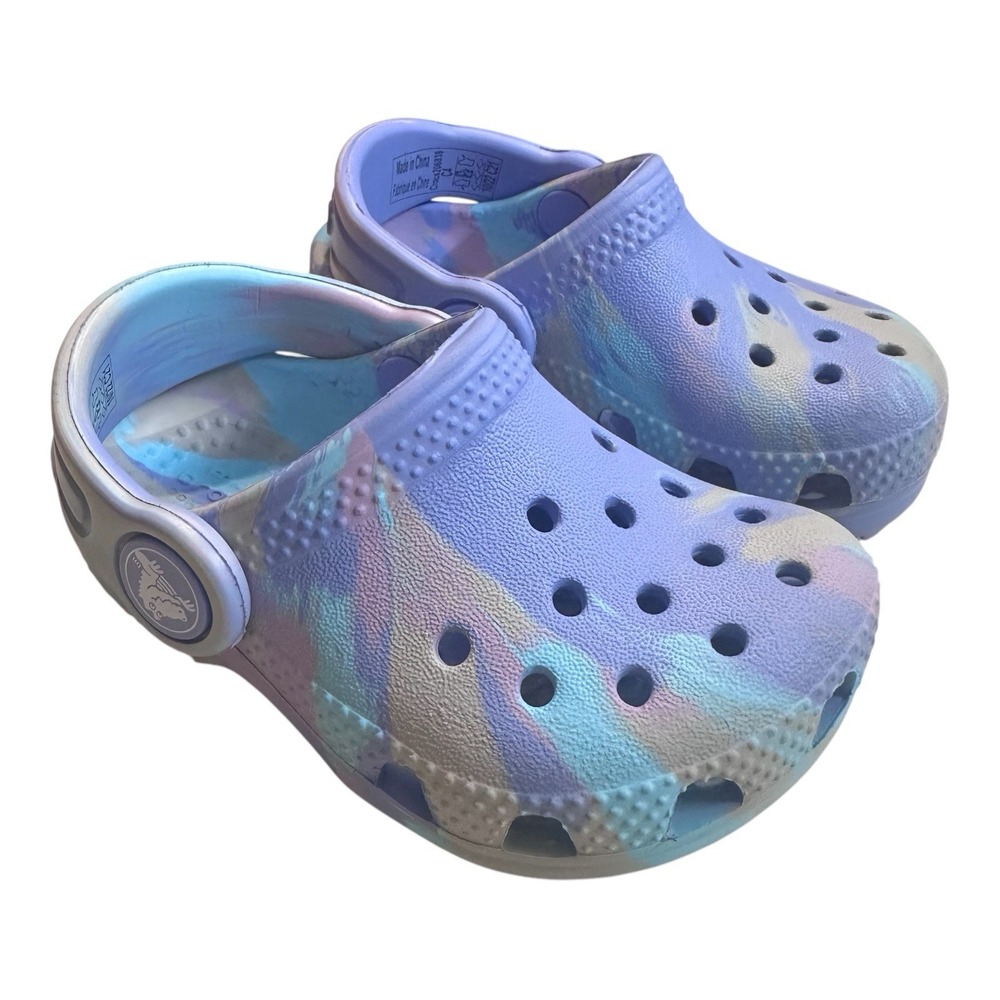 Crocs Marbled Purple Blue Toddler 4C Unisex Lavender Purple Sandal Beach Water